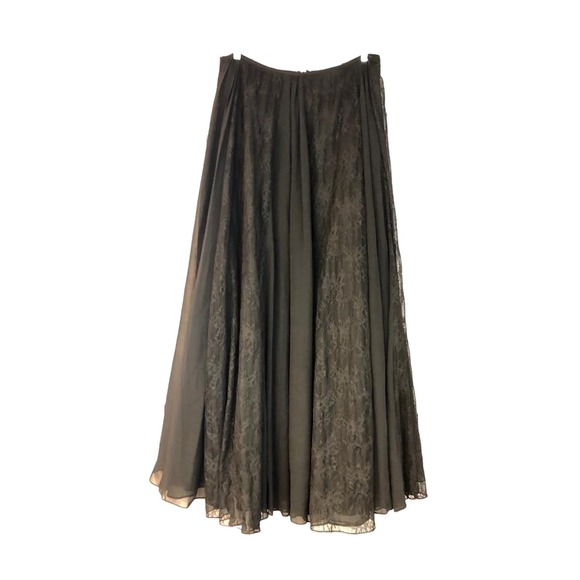TERI JON LACE TRIM BLACK SILK COCKTAIL SKIRT 14 - Picture 1 of 7